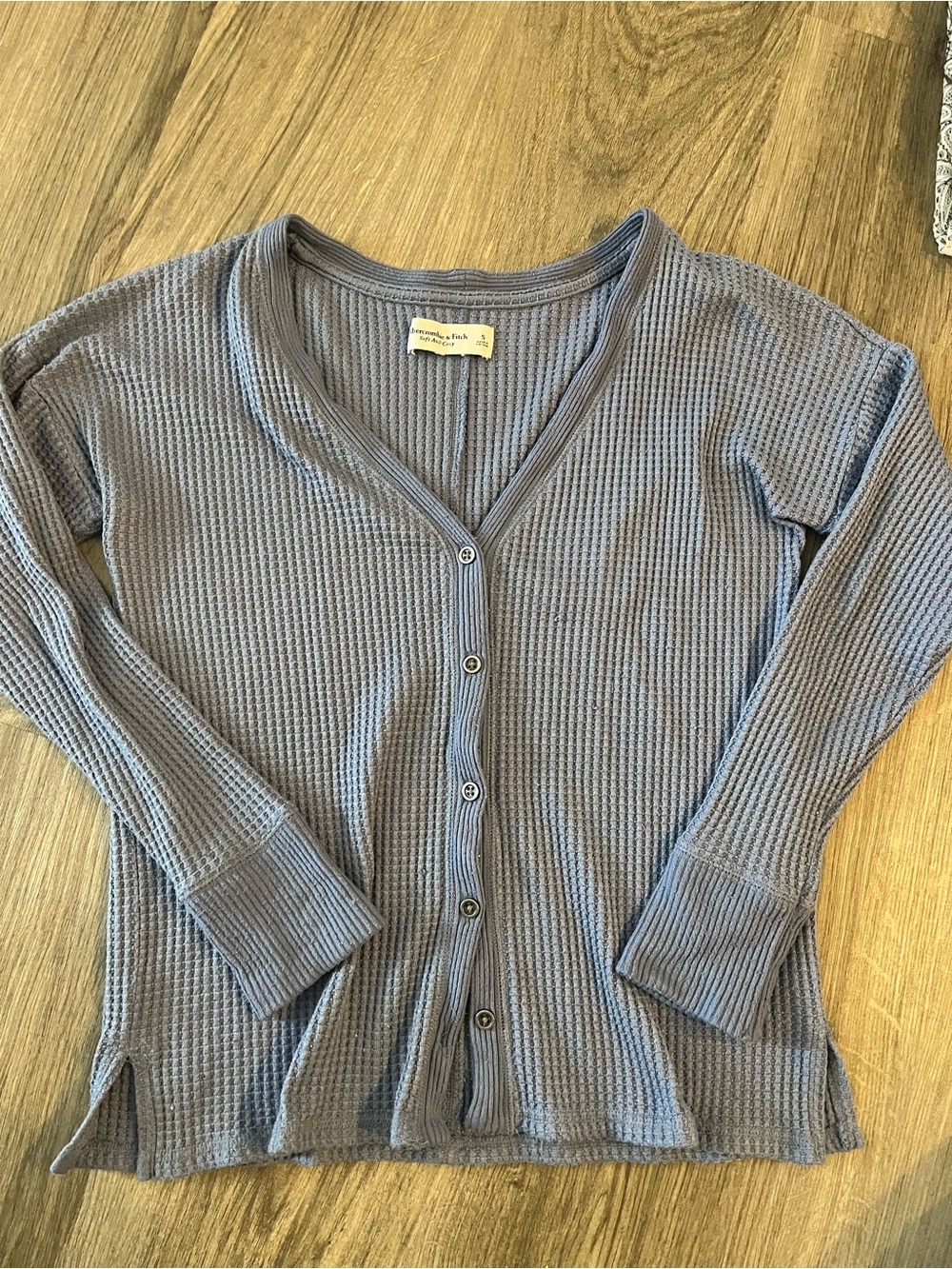 Abercrombie & Fitch Waffle Knit Cardigan Top - Dusty Blue